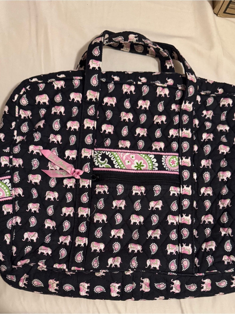Vera Bradley Quilted Black & Pink Elephant Laptop bag- 13 inch laptop